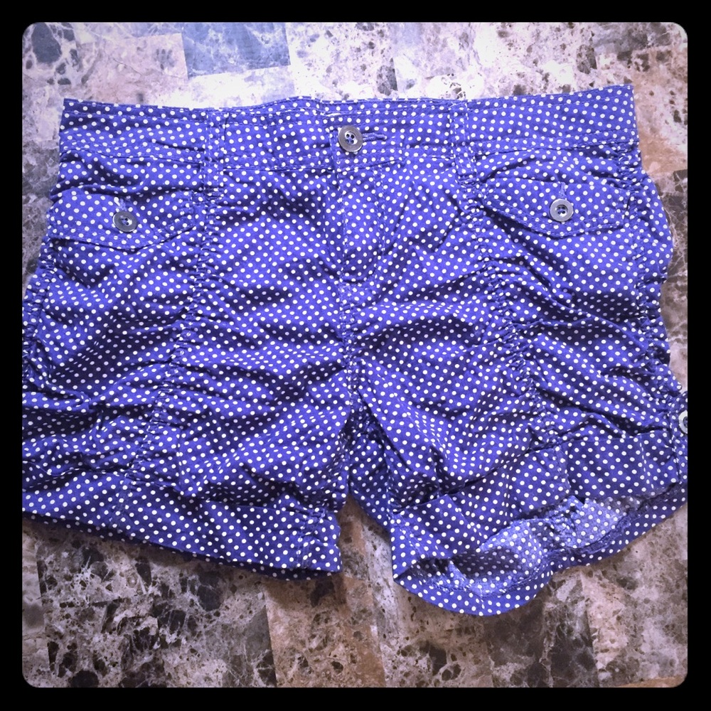 Navy Blue Polka Dot Rouched Shorts